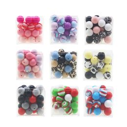 Teethers Toys 20pcs 12mm15mm20mm Silicone Beads Tie dye leopard Terrazzo Dalmatian Camo Silicone Teething Beads DIY Chewable For Infant Baby 231118