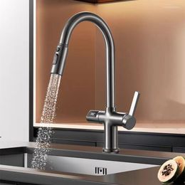 Kitchen Faucets Gourmet Faucet Sink Full Copper Temperature Digital Display Cold And Water Pull-out