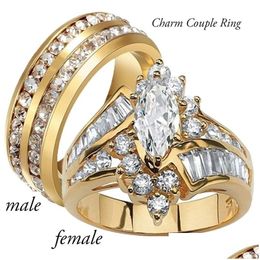 Band Rings Fashion Couple Rings Women Marquise Cut Crystal Ring Mens Two Rows Cz Stone Stainless Steel Jewellery For Lovers Dr Dhgarden Otwl3