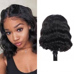 Brazilian Human Hair Full Lace Wigs Body Wave Short Bob Wig Natural Colour Middle Part for Women