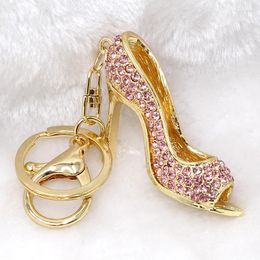 Keychains Fashion Lady Key Ring Pendant Pink Crystal Inlaid Elegant High Heels Bag Buckle Car Chain Accessories Alloy Jewelry