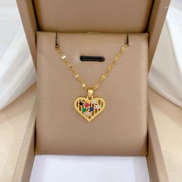 Pendant Necklaces 12pcs/lot Stainless Steel Gold Colour Zircon Heart Chain Necklace For Women Party Wedding Birthday Fashion Jewellery Gift