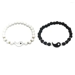 Charm Bracelets 2 Pcs Yin Yang Bagua Bracelet Couples Beaded Decorative Bangle Natural Stone Tai Chi Style Meaningful Lovers