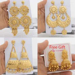 Dangle Earrings Gold Colour Big Dubai Luxury Hoop With Tassel For Women Banquet Wedding Jewellery Gifts Jewellery Accessory