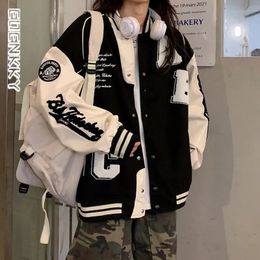 Womens Jackets Autumn Bomber Jacket Women Oversized Harajuku Fashion Baseball Coat Female Y2k Street Spring Varsity Outwear Patchwork 231120