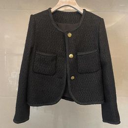 Women's Jackets 2023 Est Fashion Designer Jacket Single-Breasted Black Tweed Woolen Outwear