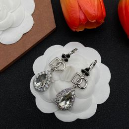 Designer Luxury Rhinestone Stud Unique Letter Pendant 925 Silver Plated Anti-Allergies Women's Ear Clips Jewellery Wedding Gift