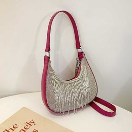 Shoulder Bags Water Diamond Bright Women s 2023 Unique Tassel Handheld Underarm Small One Crossbody Crescent 230420