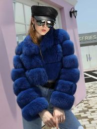 Women's Fur Faux JANEFUR Cropped Mini Coat StandCollar Women 2023 Fashion Luxury Female Winter Real Jackets 231118