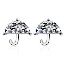 Stud Earrings Korean Cute Small Umbrella Silver Plated Zircon Earring For Women Girls Fashion Jewellery