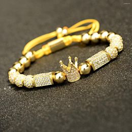 Strand Fashion Copper Beads Crown Bracelet Luxury Accessories Micro Zircon Adjustable Woven Bracelets For Women Jewelry
