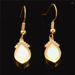 Dangle Earrings Charm Gold Colour Wedding Simple Fashion Zircon Water Drop White Blue Opal Stone For Women Gift