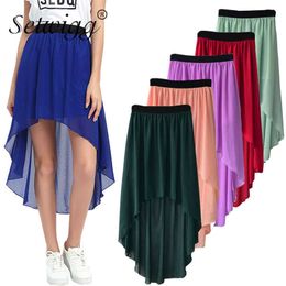 Skirts SETWIGG Summer Bohemian Style Dip Hem Long Chiffon Skirts Elastic Waist High Low Long Pleated Asymmetric Chiffon Skirts 15 Colour P230420