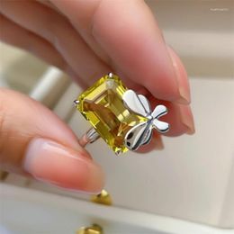 Cluster Rings 925 Sterling Silver Yellow Origin Topaz Ring For Women Anillos De Wedding Bands Engagement Sapphire Gemstone Box