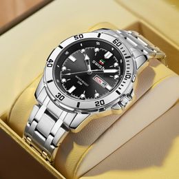 Wristwatches SWISH 2023 Top Brand Black Men Watch For Business Quartz Wristwatch Week Calendar Steel Bezel Unique Waterproof Gift Watches