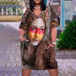 Повседневные платья винтажные перходы коренные женские модные припечатки Midi Bohemian 3d Beach Press Женское Слим Африка вечеринка V