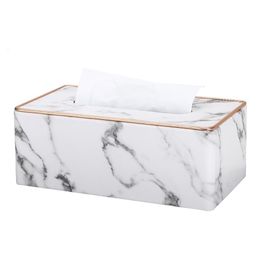 Tissue Boxes Napkins Marble Golden Rim Tissue Box Desktop Washroom Towel Paper Holder Office Desk Tissue Protected Case Metal Colour Edge Napkin Box 230419