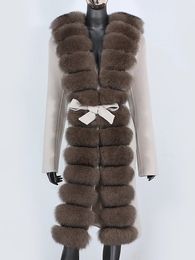Women's Down Parkas Real Fur Coat Winter Jacket Women Natural Collar Cashmere Wool Blends Long Outerwear Belt Streetwear Fashion 231120