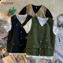 Men's Vests Sweater Vest Men Cargo Spring Retro Sleeveless Outwear Allmatch M3XL Army Green Vneck Single Breasted Clothing Handsome Male 230420