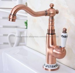 Bathroom Sink Faucets Antique Red Copper Faucet Retro Carved Basin Rotating Single Handle Hole And Cold Water Nnf623