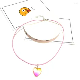 Pendant Necklaces Simple Colourful Heart Necklace Fashion Collar Clavicle Chain Adjustable Rope Choker Jewellery