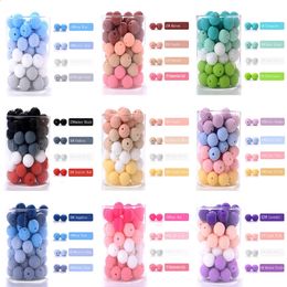 Teethers Toys 20PcsLot 15mm Silicone Beads Thread Silicone Teether Diy Teething Toy Baby Chewable Pacifier Chain Accessories Baby Teether 231118