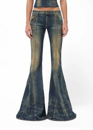 Women's Jeans Low-waist Studded Denim Flared Trousers Distressed For Women