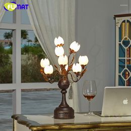 Table Lamps Modern Bar Glass Lamp Fashion Pastoral Lotus Flower Lampshade Desk Bedroom Bedside Living Room Decor LED Night Light