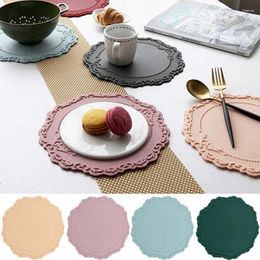 Table Mats Lace Embossed Silicone Placemat Relief Bottom Non-slip Decoration Mat Kitchen Accessories Round Cup Pad