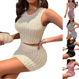Two Piece Dress Summer European and American Sexy Round Neck Slim Fit Small Tank Top High Waist Wrap Hip Skirt Set 230419
