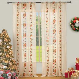 Curtain 1PC American Christmas Small Bells Embroidery For Living Room Kitchen Lace Sheer Drape Door Window Home Decoration #E