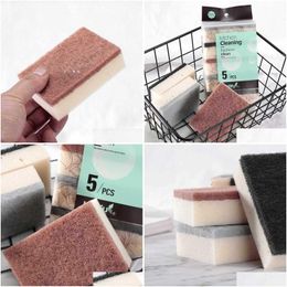 Sponges & Scouring Pads Mti Color 5-Piece Kitchen Dishwashing Sponge Double-Sided Cleaning Thickened Wi Pot Stove And Drop Delivery Ho Otusx