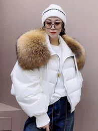 Women's Fur Faux 2023 Autumn and Winter Women Collar Down Jacket Loose Hooded White Duck Fashion Thickened Warm Raccoon 231120