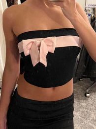 Women's Tanks Sexy Bodycon Patchwork Off Shoulder Bow Tank Top Women Y2k Backless Sleeveless Cropped 2023 Fashion Lady Party Club Vest