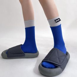 Women Socks Women's Chinese Trend Four Seasons Industrial Wind Cotton Motion Splice Colour Lovers Blue Grey Medium