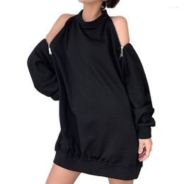 Women's Hoodies Harajuku Women Sexy Off Shoulder Hollow Out Long Sleeves Sweatshirt Oversized Casual Loose Pullover Gothic Streetwear