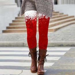 Women's Leggings Pants Christmas Snowflake Print Elastic Boot Insulated Tights Brushed Winter Pantalones De Mujer