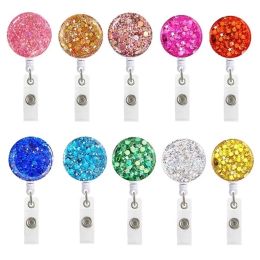 Office Supplies 10 Colors Badge Reel Sequin round easy pull buckle ID Badges Holder rotary alligator clip BadgesClip