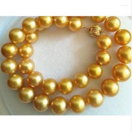 Chains Gorgeous 12-15mm Freshwater Round Gold Pearl Necklace 18inch 925silver