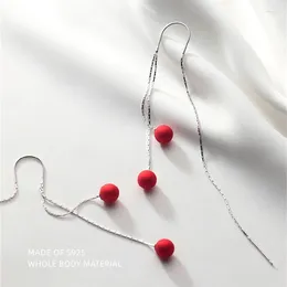 Dangle Earrings 2023 925 Sterling Silver Drop Women Red Beads Long Tassel Ear Line Classic Geometric S925 Fine Jewellery Party