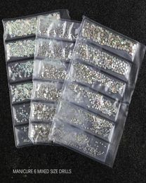 1440PCS Bag Rhinestones Set Flatback Glass Nail Rhinestones 6 Size Mixed Colour AB Crystal Strass 3D Charm Gems DIY Nail Art Decora9523682