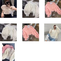 Women sweaters High End Jacquard Cardigan knitting Sweaters Coats Hoodies Female Casual Sweaters High Street Element Loose lantern sleeve pink white Jumper Tops