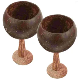 Wine Glasses 2 Pcs Coconut Cup Goblet Cups Hawaiano Fruit Container Shell Home Party Cocktail Banquet Wooden S