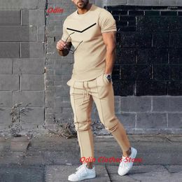 Men's Tracksuits Trend Summer Men Solid Color Trousers 2 Pieces Sets Tracksuit T-shirts Long Pants Sportwear Jogging Suit Clothing