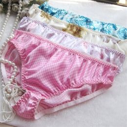 Women's Panties 10 pieces / lot Silk panties female mulberry silk mid waist plus size print briefs silk plus size xxl 230420