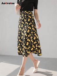 Skirts 2023 Fruit Print Midi Skirt Fashion Casual High Waisted Trumpet Mermaid for Women 2023 Chic Elegant Slim 230420