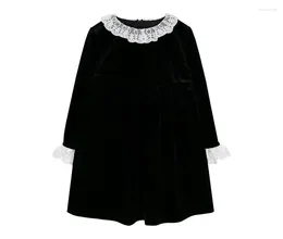 Girl Dresses 2023 Winter Girls' Lace Small Round Neck Long Sleeve Elegant Velvet Little Black Dress TG88174