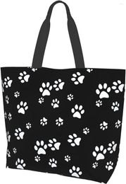 Storage Bags Black And White Dog Paws Large Tote Bag For Women Reusable Beach Shoulder Handbag Waterproof Travel Shopping