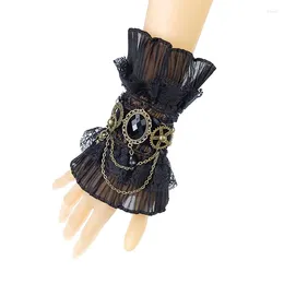 Link Bracelets Vintage Gothic Lace Flower False Sleeve Cuffs Women Lolita Punk Bracelet Halloween Cosplay Armband Masked Ball Accessories