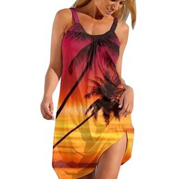 Casual Dresses Women's Beachwear 3D Print Plant Coconut Trees Women Sleeveless Halter Boho Vintage Girls Fashion Party DressCasual